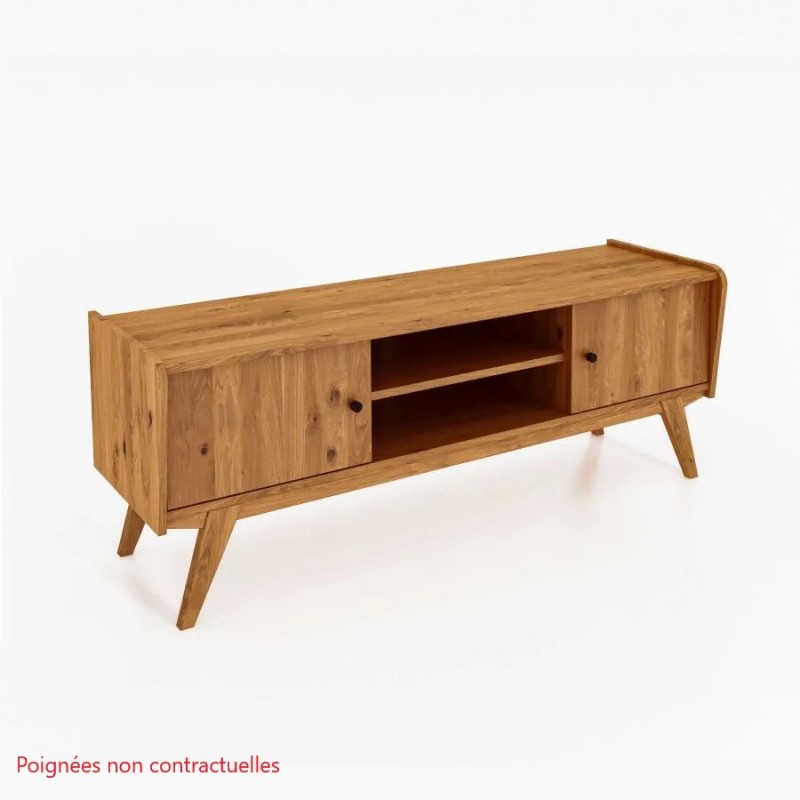 Meuble TV en Bois Massif SLIMWOOD Vintage 2 Portes 2 Niches 160x61x50cm Meuble TV en Bois Massif SLIMWOOD Vintage 2 Portes 2 Niches 160x61x50cm