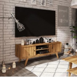 Meuble TV en Bois Massif SLIMWOOD Vintage 2 Portes 2 Niches