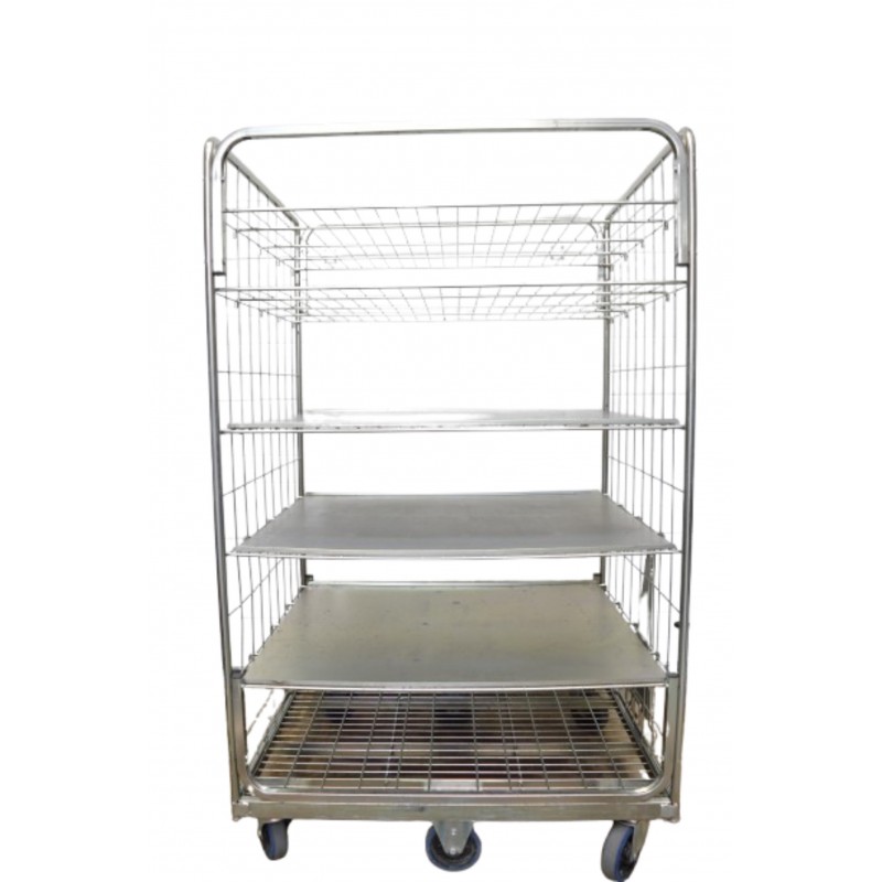 Roll-Conteneur Acier 2 Cotés 1200x1000x2000mm 2 Etagères Grilles 3 Etagères Plateaux Roll-Conteneur Acier 2 Cotés 1200x1000x2000mm 2 Etagères Grilles 3 Etagères Plateaux
