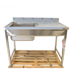 Table Plonge Inox 1Bac BOBET MATERIEL Avec Egouttoir 120x70x90cm
