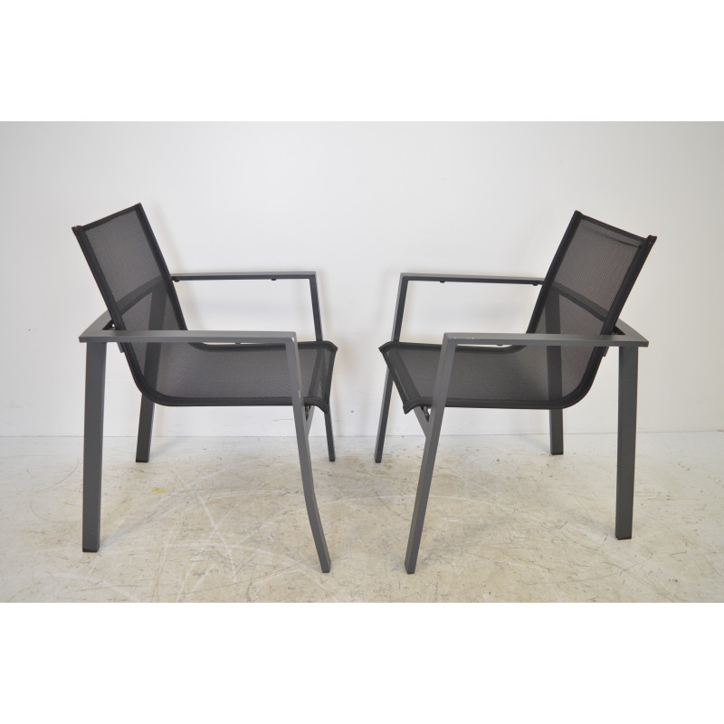 2 Fauteuils De Jardin Pliants Alice's Garden - Bois Eucalyptus Et Textilène Gris Anthracite