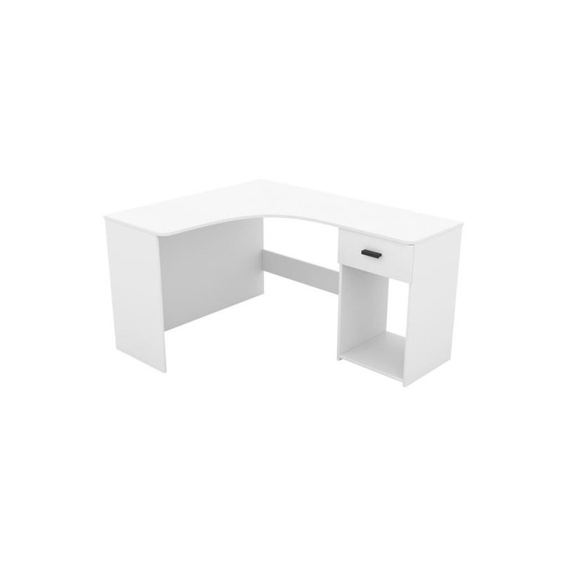 Bureau Table d'Angle Arrondi Mélaminé Blanc Avec 1 Tiroir L155xP125/55xH75cm - 2497LU03 Bureau Table d'Angle Arrondi Mélaminé Blanc Avec 1 Tiroir L155xP125/55xH75cm - 2497LU03