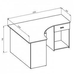Bureau Table d'Angle Arrondi Mélaminé Blanc Avec 1 Tiroir L155xP125/55xH75cm