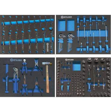 Lot de 4 Modules d'Outillages STILKER Pinces, Martaeaux, Tournevis, Clés, Cliquets et Douilles