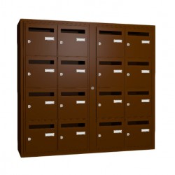 Bloc de 16 Boîtes aux Lettres LEABOX Collectives Intérieur Mural Marron - 4x4