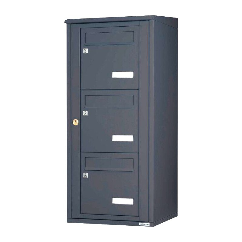Bloc de 3 Boîtes aux Lettres LEABOX A3 Collective Extérieure Murale 1x3 Gris Anthracite