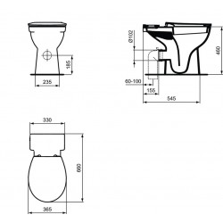 Cuvette de WC sur Pied PORCHER Ulysse+ en Porcelaine Vitrifiée Blanche