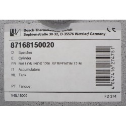 Ballon Inox à Serpentin 120L BOSCH pour Chaudière 87168150020