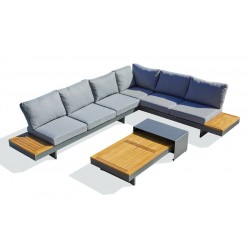 Salon d'Angle de Jardin DCB GARDEN Modulable 6 Places en Bois d'Acacia et Aluminium Anthracite
