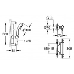 Colonne de Douche Avec Mitigeur Thermostatique GROHE Grohtherm 800 2 Jets Chromé