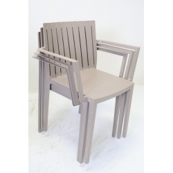 Lot de 3 Chaises de Jardin avec Accoudoirs en Résine Beige - ELITE