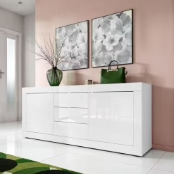 Buffet 2 Portes 3 Tiroirs BUT Bright 2100x860x430mm Blanc