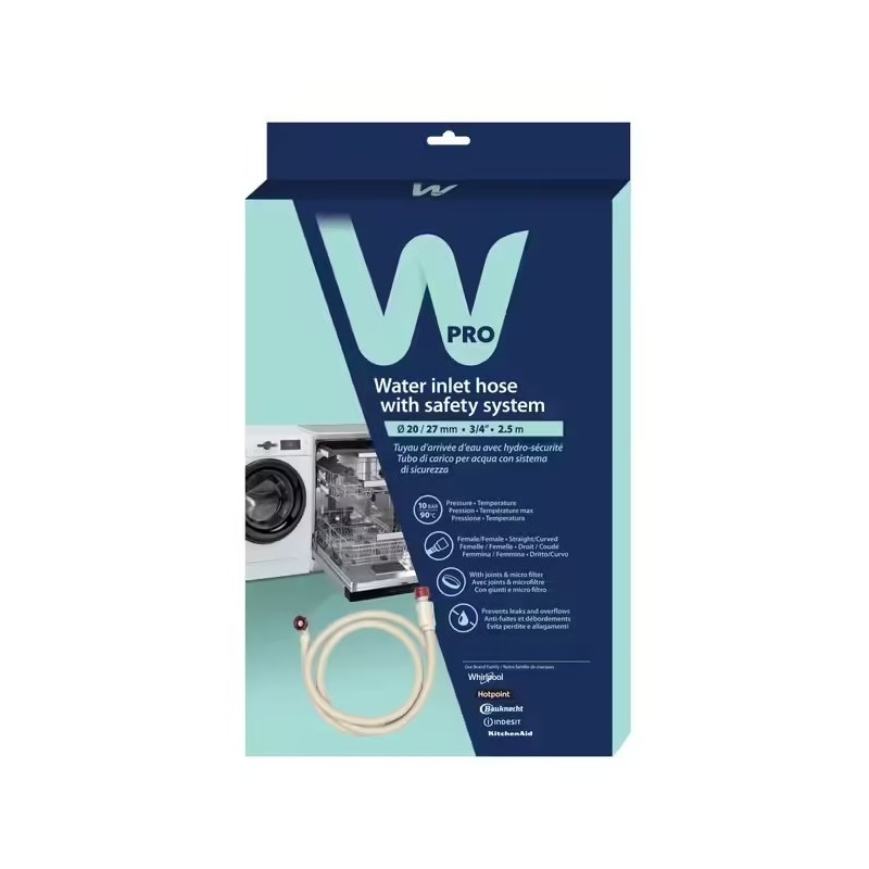 Tuyau d'Arrivée d'Eau WPRO avec Hydro-sécurité Ø20/27mm  3/4'' 2.5 m - TAS024