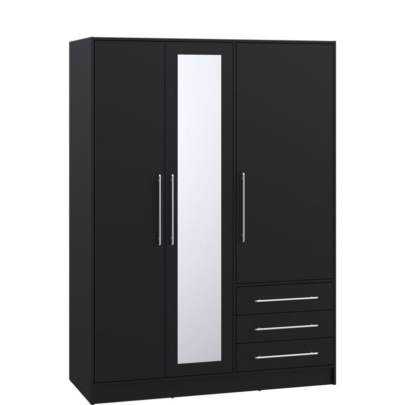 Armoire 3 portes 3 tiroirs FORTE Jupiter 200x145x60cm Noir - JPTS84-Z13M Armoire 3 portes 3 tiroirs FORTE Jupiter 200x145x60cm Noir - JPTS84-Z13M