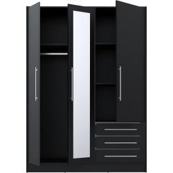Armoire 3 portes 3 tiroirs FORTE Jupiter 200x145x60cm Noir
