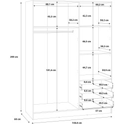 Armoire 3 portes 3 tiroirs FORTE Jupiter