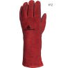 Paquet 12 Paires de Gants Soudeur Croûte de Cuir DELTA PLUS Traitée Anti-Chaleur T10 Rouge
