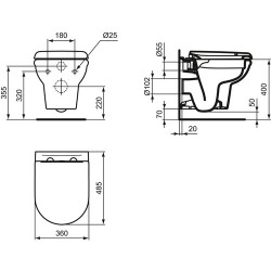 Pack Cuvette Suspendue de Toilette WC IDEAL STANDARD Exacto Rimelss en Céramique R002601
