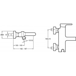 Mitigeur Robinet Thermostatique Bain/Douche JACOB DELAFON Singulier Mural Chrome - E10867-CP