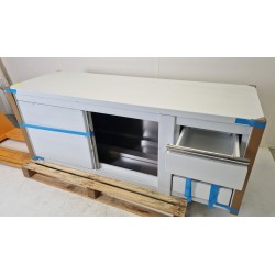 Meuble Bas Inox Professionnel GOLDINOX 2 Portes Coulissantes et 3 Tiroirs