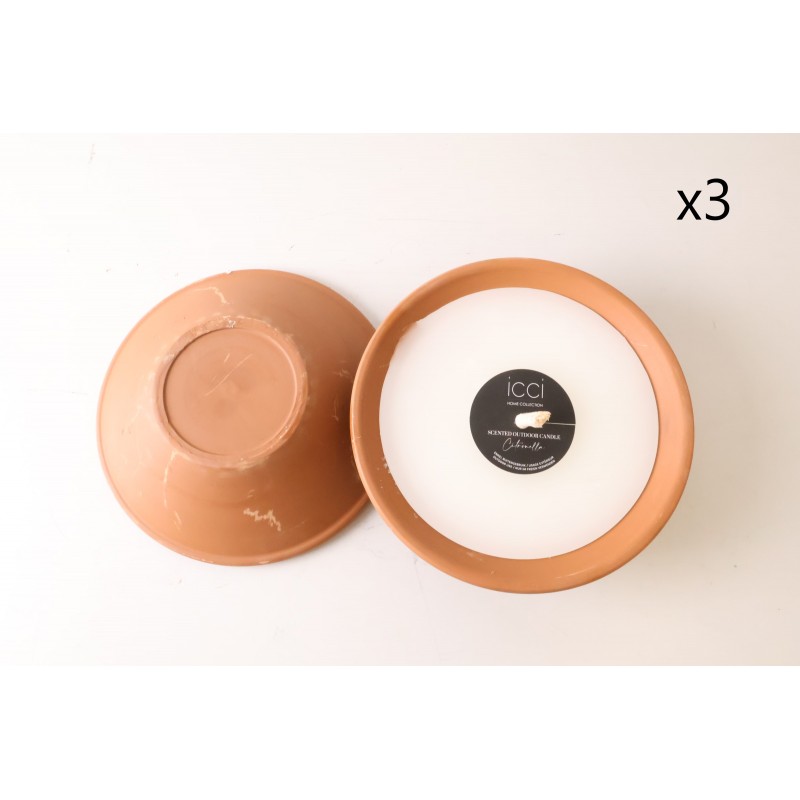 Lot de 3 Bougies Citronnelle Icci Home Collection Terracotta Wax Végétal - BWAX - NEUF Déclassé