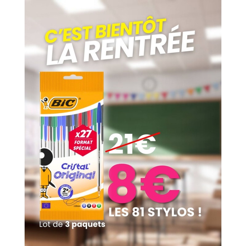 Lot de 110 Sachets de 27 Crayons Stylo-Bille BIC Cristal Orignal Lot de 110 Sachets de 27 Crayons Stylo-Bille BIC Cristal Orignal