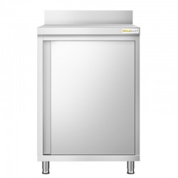 Meuble Bas Professionnel GOLDINOX 1 Porte Battante Adossé sur Roulettes 600x600mm en Inox - AR66A - NEUF Déclassé