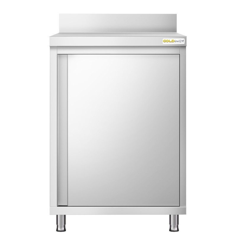 Meuble Bas Professionnel GOLDINOX 1 Porte Battante Adossé sur Roulettes 600x600mm en Inox - AR66A - NEUF Déclassé