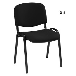 Lot de 4 Chaises de Bureau Réunion MTI Noires Empilables 4 Pieds