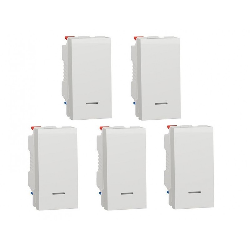 Lot de 5 Interrupteurs Va-et-Vient avec Témoin Lumineux SCHNEIDER Unica 10A Connex Rapide 1 Module Mécanisme Seul-NU310318S