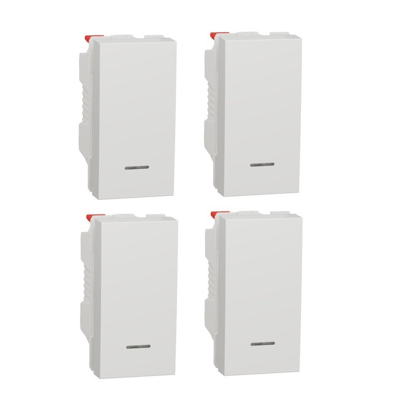 Lot de 4 Interrupteurs à Bouton-Poussoir Lumineux SCHNEIDER Unica 10A 1 Module Blanc Mécanisme Seul - NU310618N