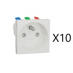Lot de 10 Prises de Courant 2P+T  SCHNEIDER Unica FR 90° Raccord Rapide Traversant Blanc Mécanisme Seul - NU305918