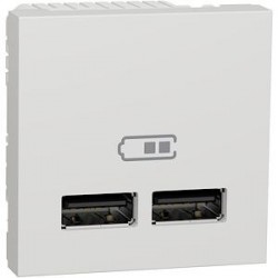 Prise Double Chargeur USB SCHNEIDER Unica 5Vcc 1A+2.1A 2 Modules Blanc Mécanisme Seul - NU341818