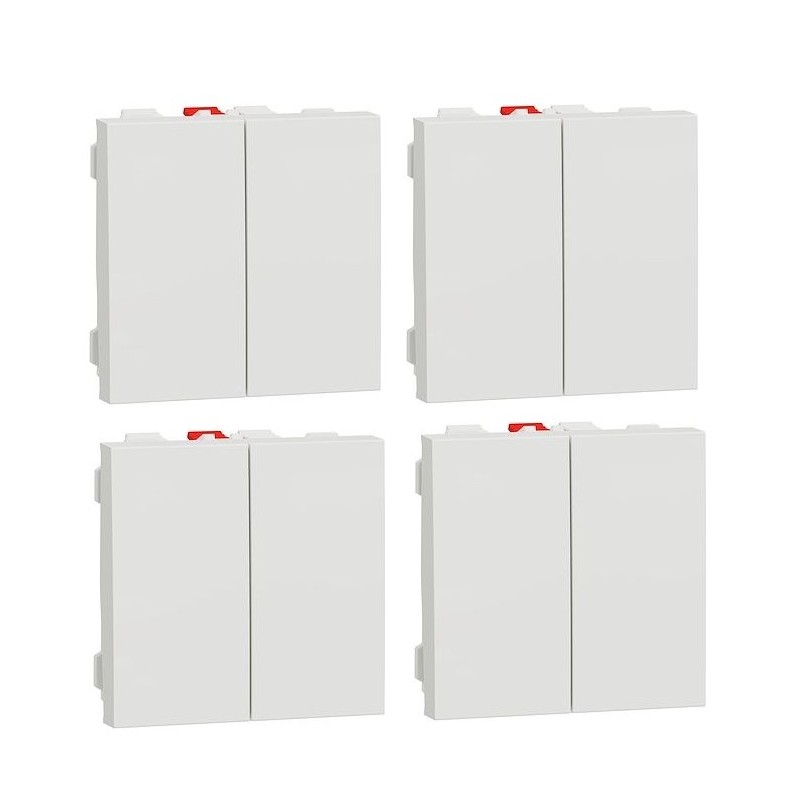 Lot de 4 Interrupteurs Double Va-et-Vient SCHNEIDER Unica 10A Connexion Rapide 2 Modules Mécanisme Seul Blanc - NU321318F