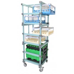 Chariot 6 Niveaux SRE 4 Paniers Plonge + 3 Bacs de Rangement pour Vaisselle Réutilisable