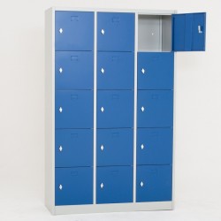 Vestiaire 15 Casiers Monobloc Fermeture Par Cadenas 190x119x45mm Gris/Bleu