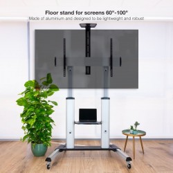 Support de Téléviseur sur Roulettes TOOQ Parthenon pour Écran 60" à 100" Argent - FS20300M-B