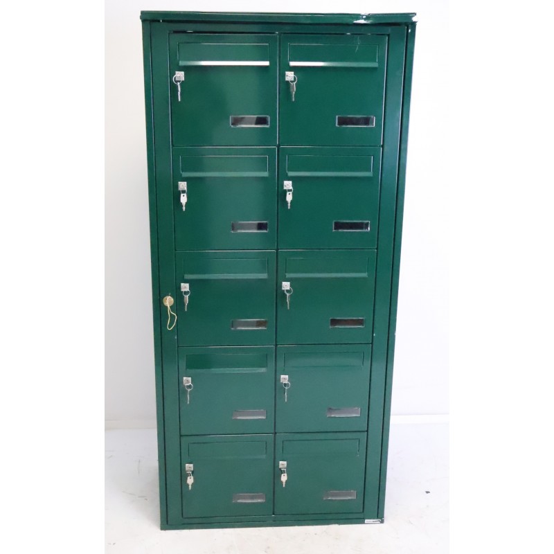 Bloc de 10 Boites aux Lettres LEABOX Collectives Extérieur Mural Vert - 2x5