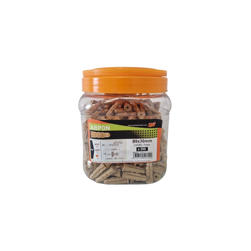 Lot de 350 Chevilles Arpon Plastique Universelle SPIT Ø8x30mm