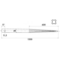 Lot de 4 Dents de Fourches de Chargeur SAUT DU TARN Profil Cruciforme L1200 Ø40 Percée Ø11.5 - 4FL1200