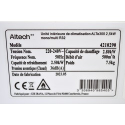 Unité Intérieure de Climatisation Réversible ALTECH ALTe300 Monosplit ou Multisplit