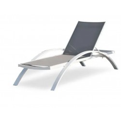 Bain de Soleil Transat Chaise Longue DCB GARDEN Multi-Positions en Aluminium Blanc