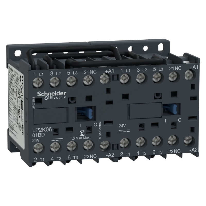 Contacteur Inverseur SCHNEIDER TeSys 3P - AC-3 440V - 9A - bobine 24Vcc - LP2K0901BD Contacteur Inverseur SCHNEIDER TeSys 3P - AC-3 440V - 9A - bobine 24Vcc - LP2K0901BD