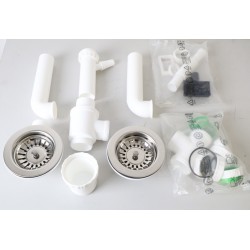 Kit Vidage Complet Siphon + Bondes + Trop-plein pour Double Évier - INA006