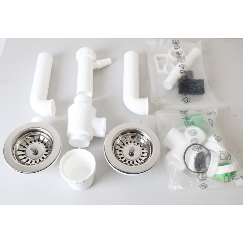 Kit Vidage Complet Siphon + Bondes + Trop-plein pour Double Évier - INA006 Kit Vidage Complet Siphon + Bondes + Trop-plein pour Double Évier - INA006