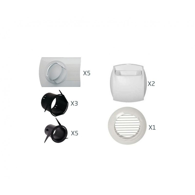 Kit Bouches Auto ALDES Algaine pour T3T4 Extraction Ø125 Insufflation Bio Ø80 pour Réseau VMC Double-Flux - 11023228