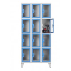 Vestiaire 12 Cases Portes Plexiglas CARAY Avec Prises Électriques 1940x900x515mm