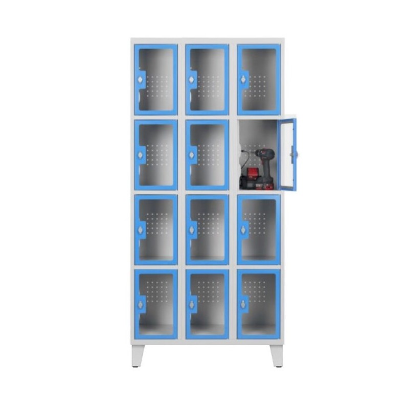 Vestiaire 12 Cases Portes Plexiglas CARAY Avec Prises Électriques 1940x900x515mm