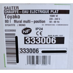 Chauffe-Eau SAUTER Toyako 333006 Chauffe-Eau SAUTER Toyako 333006