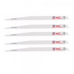 Lot de 5 Lames de Scie Sabre MILWAUKEE 8/12 Tpi Longueur 300mm pour Bois, Métal et Plastique - 48005094